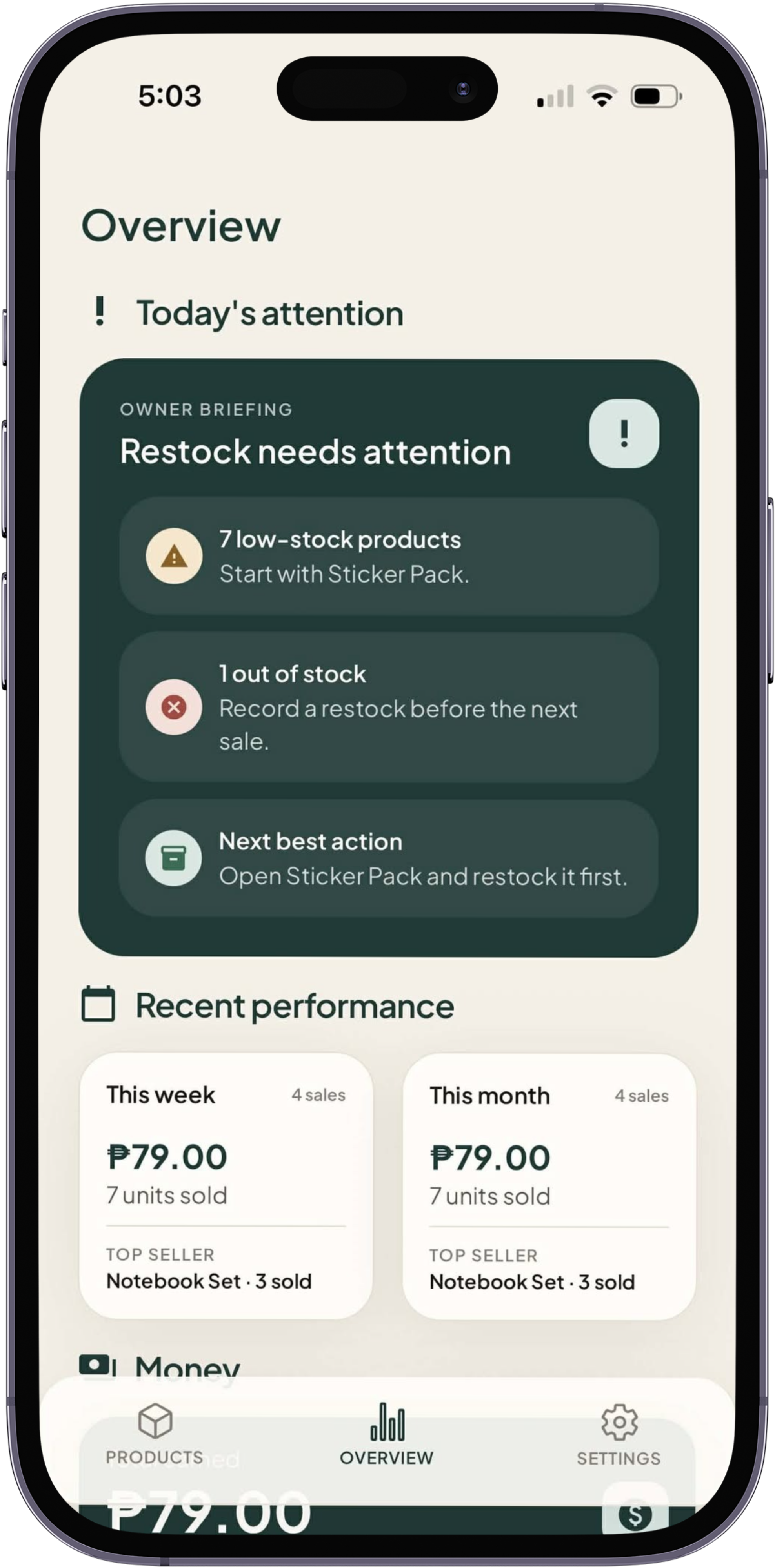 Overview priorities screen in Invo